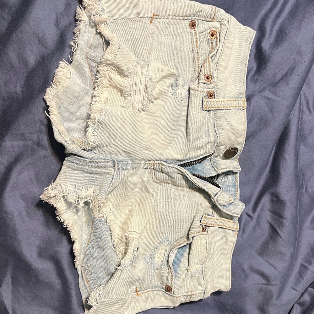 American Eagle size 24 Light Blue Distressed Denim short Shorts Low Rise Mini